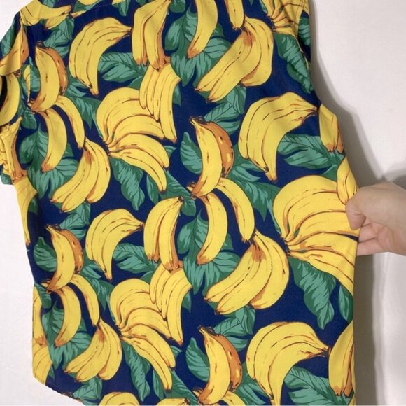 Hawagoos Yellow Green Banana Print Casual Short Sleeve Button Up Shirt L - Picture 8 of 14